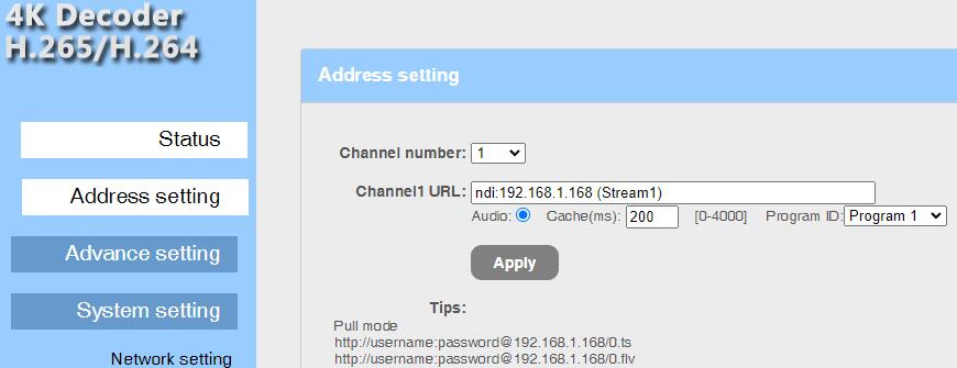 Oupree Video Decoder  NDI Play URL